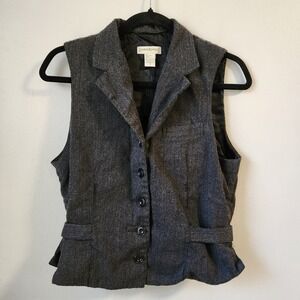 90's Vintage Banana Republic Wool Vest Womens SZ 10 Gray Sleeveless Herringbone